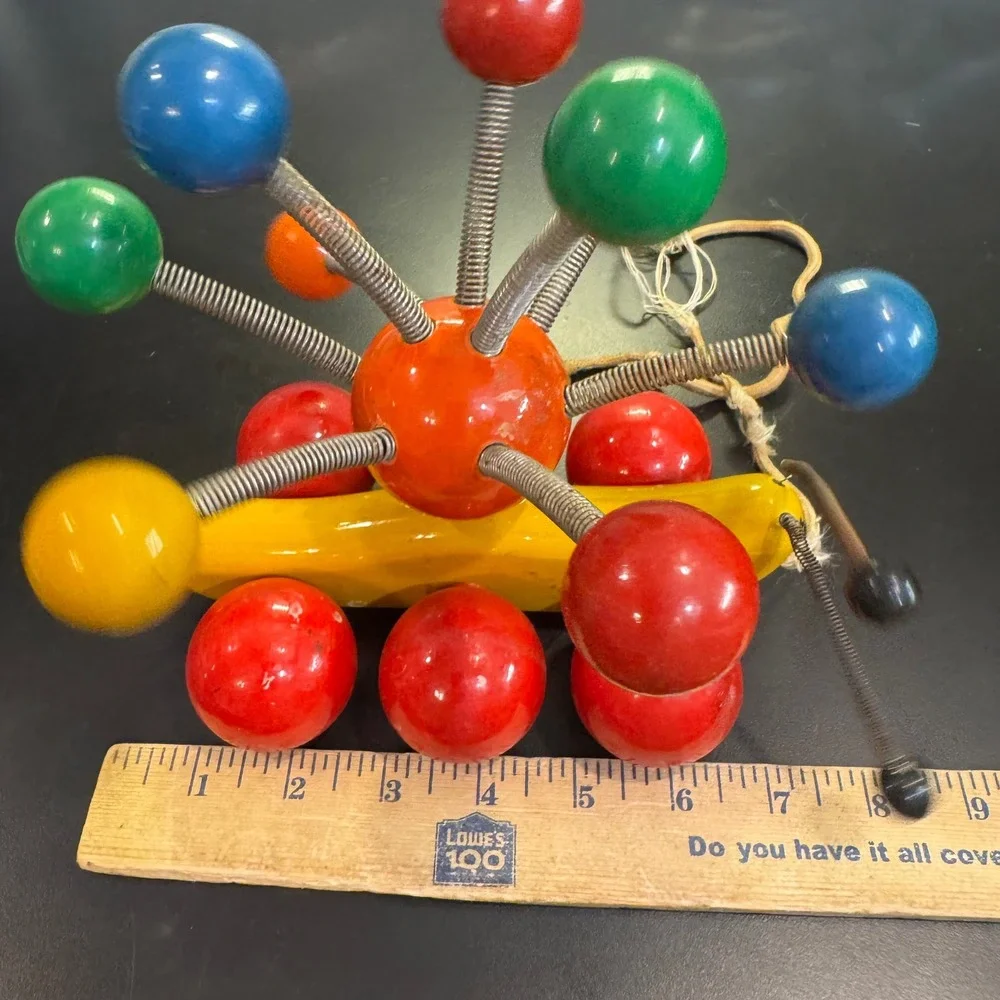 Vintage Wooden Caterpillar Pull Toy Multicolor Mid Century Modern Spring Bug